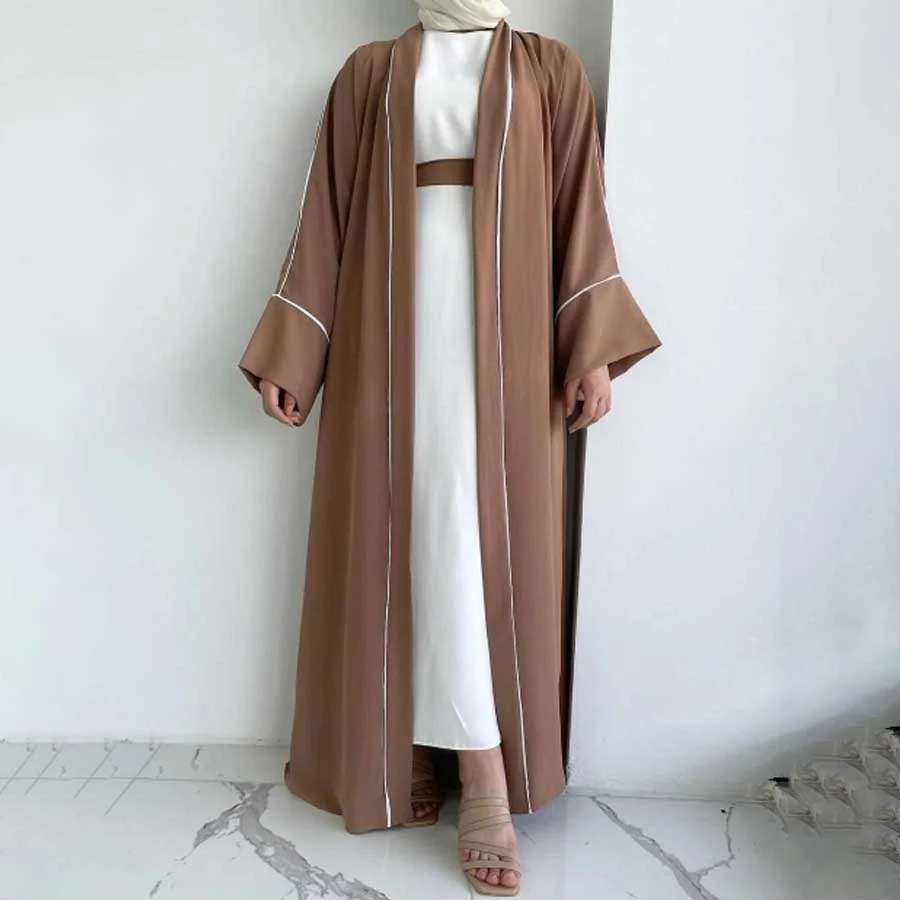 MELEK ARAZ Milky Brown Abaya with Side Piping
