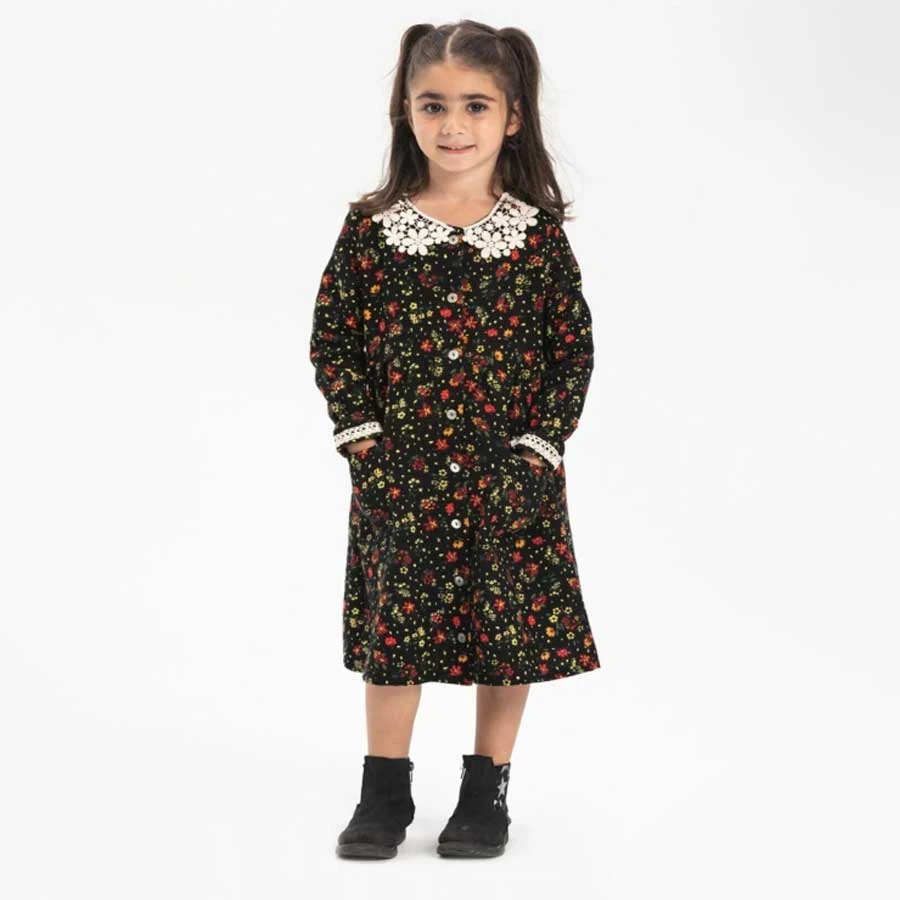 Elis Şile Bezi Long Sleeve Flannel Asian Collar Children’s Dress