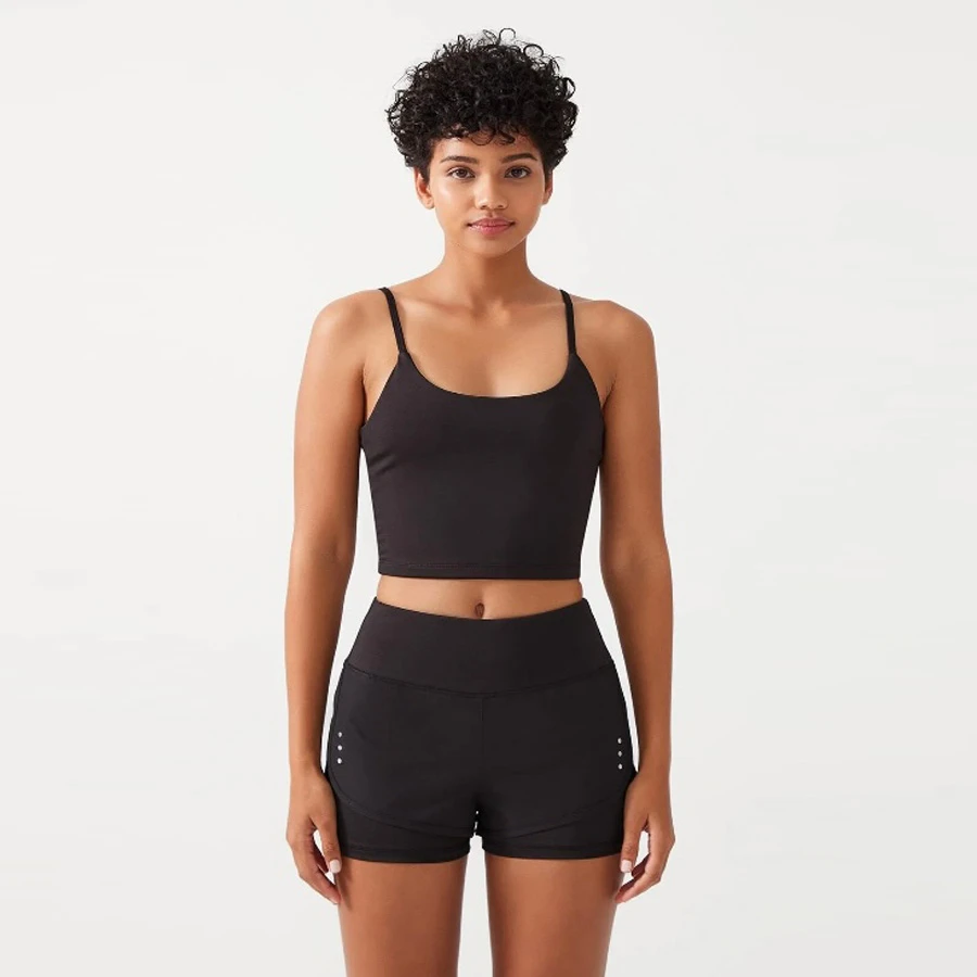 Los Ojos Women's Black 2 Layer Sports Shorts - Tights with Shorts 2in1