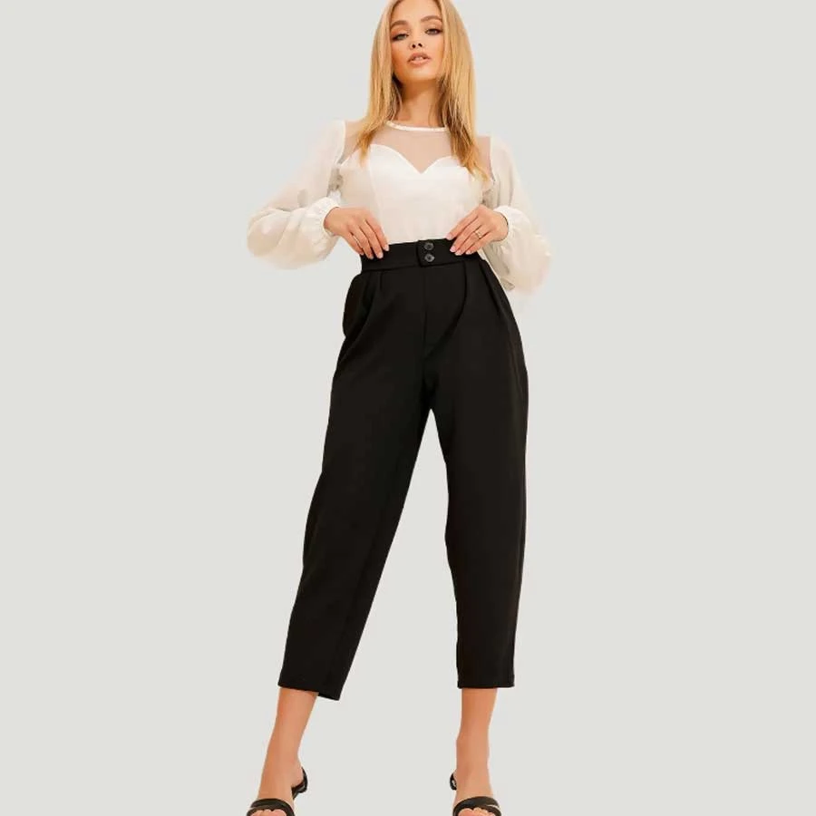 Trend Alaçati Stili Women’s Black High Waist Carrot Pants
