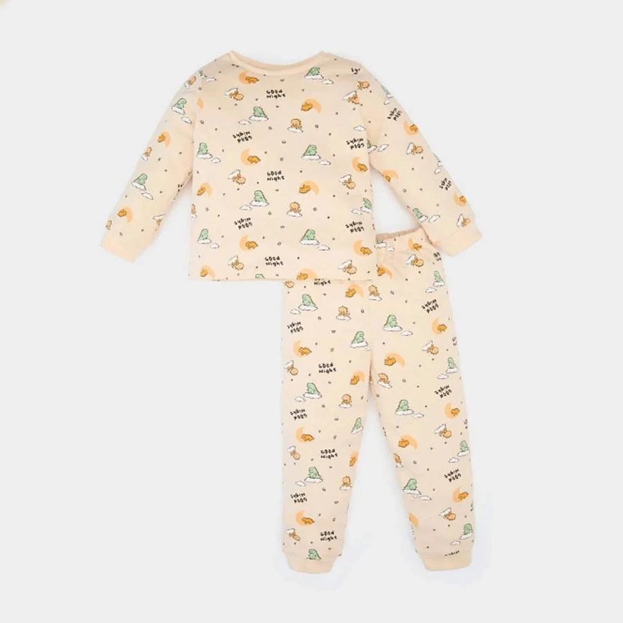Defacto Baby Boys Pajamas Set Dinosaur Patterned Long Sleeve Top Elastic Waist Long Bottom