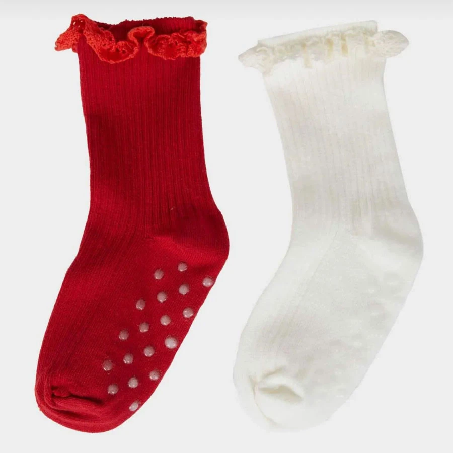 Defacto Baby Girl Anti-Slip Sole 2-Piece Cotton Long Socks