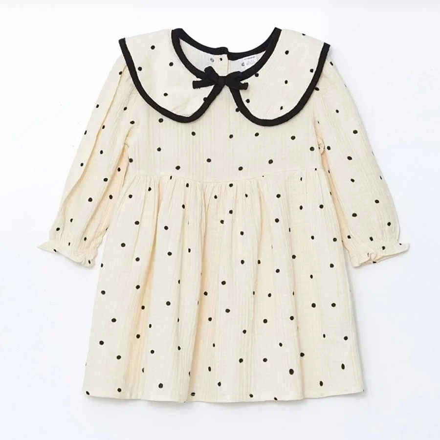 LC Waikiki – Ecru Polka Dot Muslin Bowknot Girls’ Dress