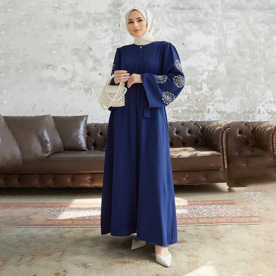 VAVINOR Liva Stone Abaya with Sleeves – Indigo