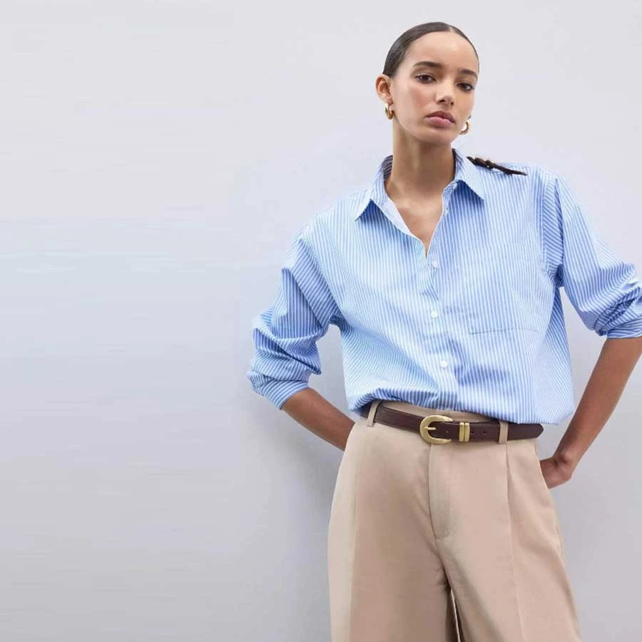Defacto Coool Oversize Wide Fit Striped Poplin Long Sleeve Shirt