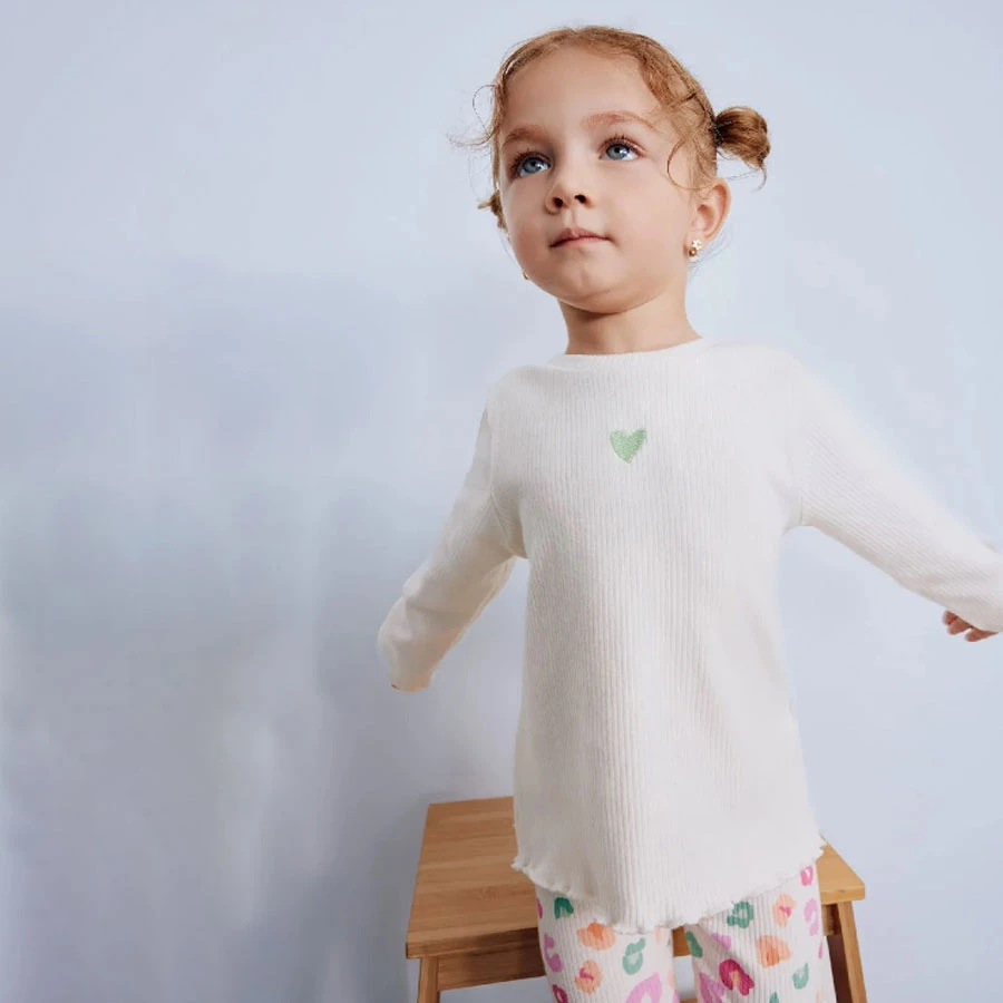 Defacto Baby Girl Crew Neck Printed Ribbed Camisole Long Sleeve T-Shirt