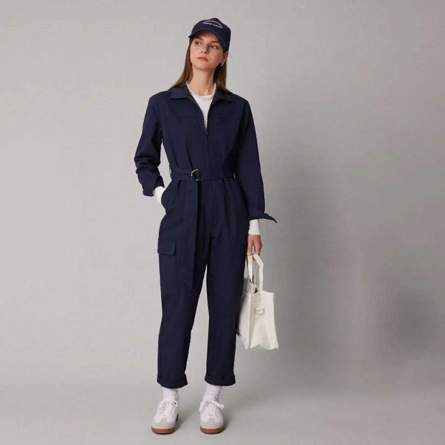 Defacto Shirt Collar Gabardine Long Sleeve Hijab Jumpsuit with Belt