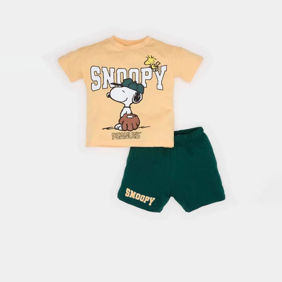 Defacto Baby Boy Snoopy 2-Piece Set Short Sleeve T-Shirt Elastic Waist Shorts