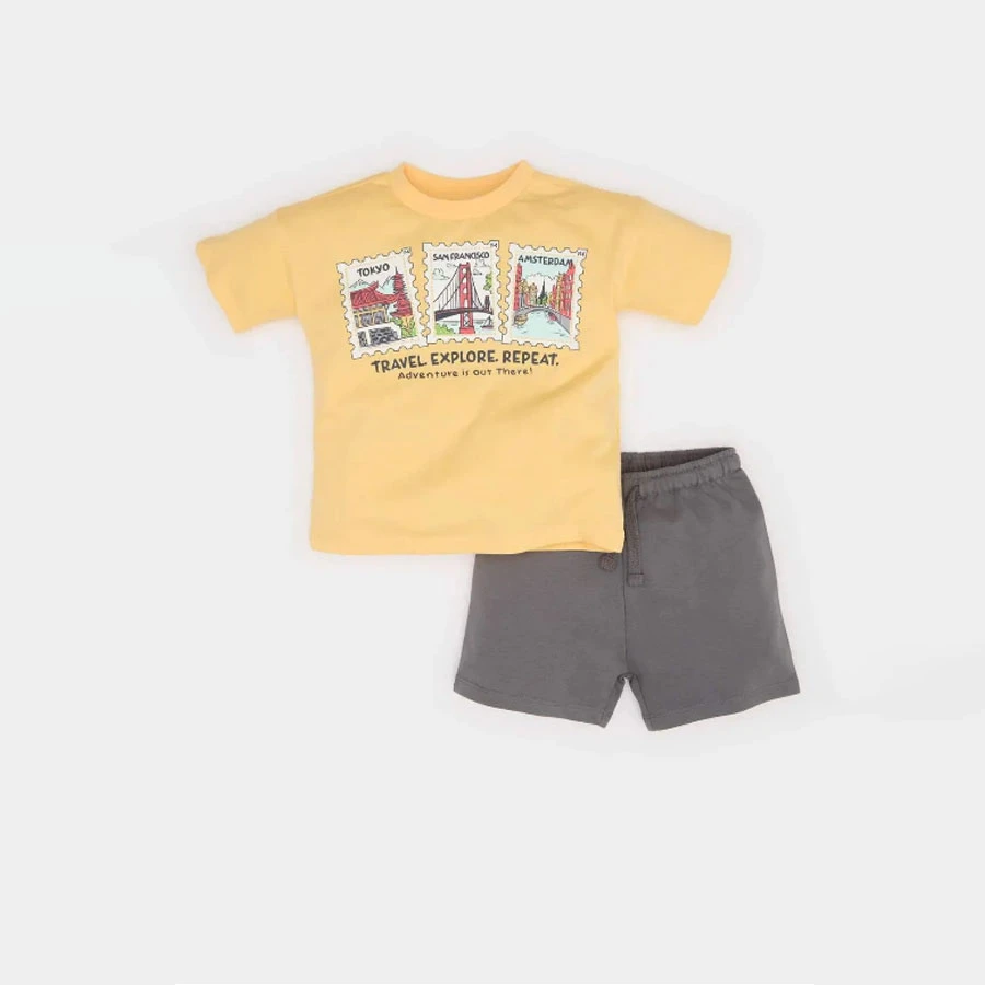 Defacto Baby Boy 2-Piece Set Printed Short Sleeve T-Shirt Shorts