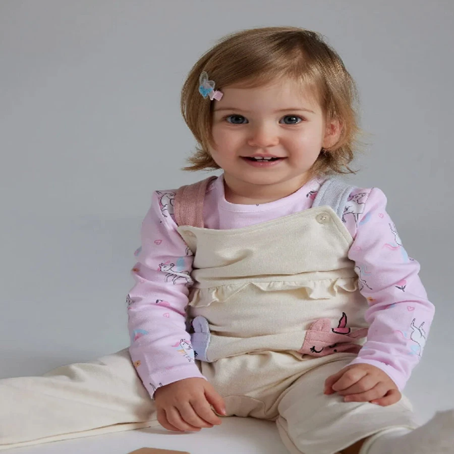 Defacto Baby Girl 2-Piece Set – Unicorn Printed Sweatshirt & Salopet Jumpsuit