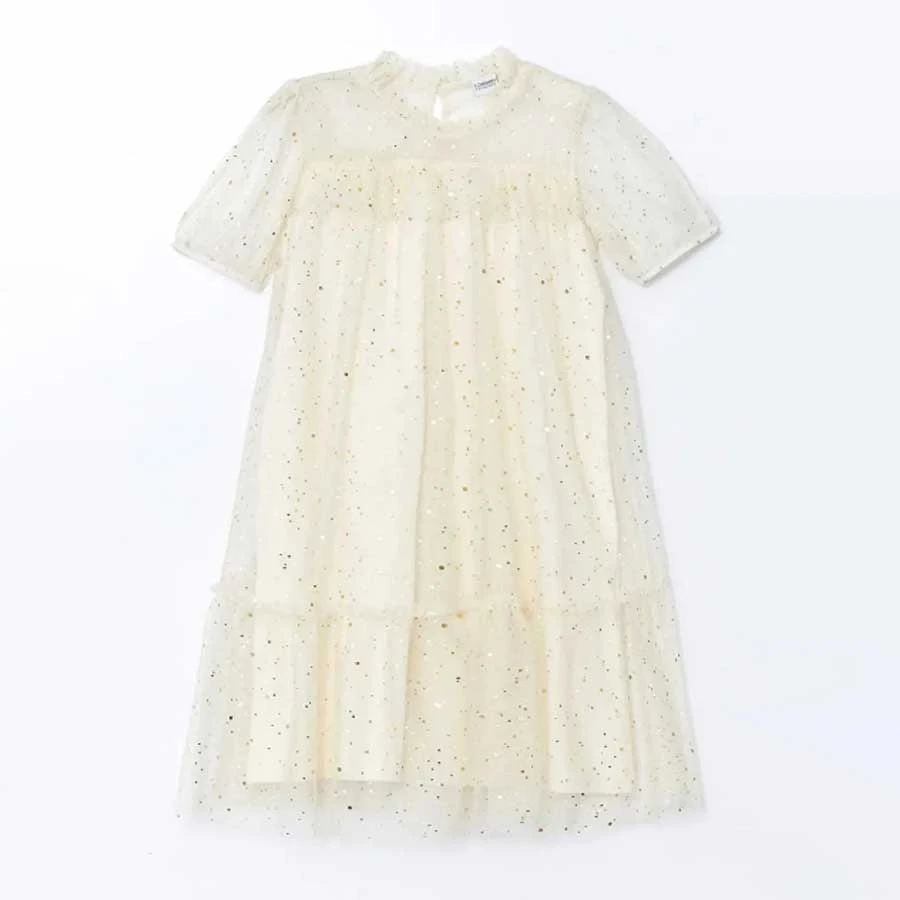 LC Waikiki – Ecru Crew Neck Sparkle Girl’s Dress