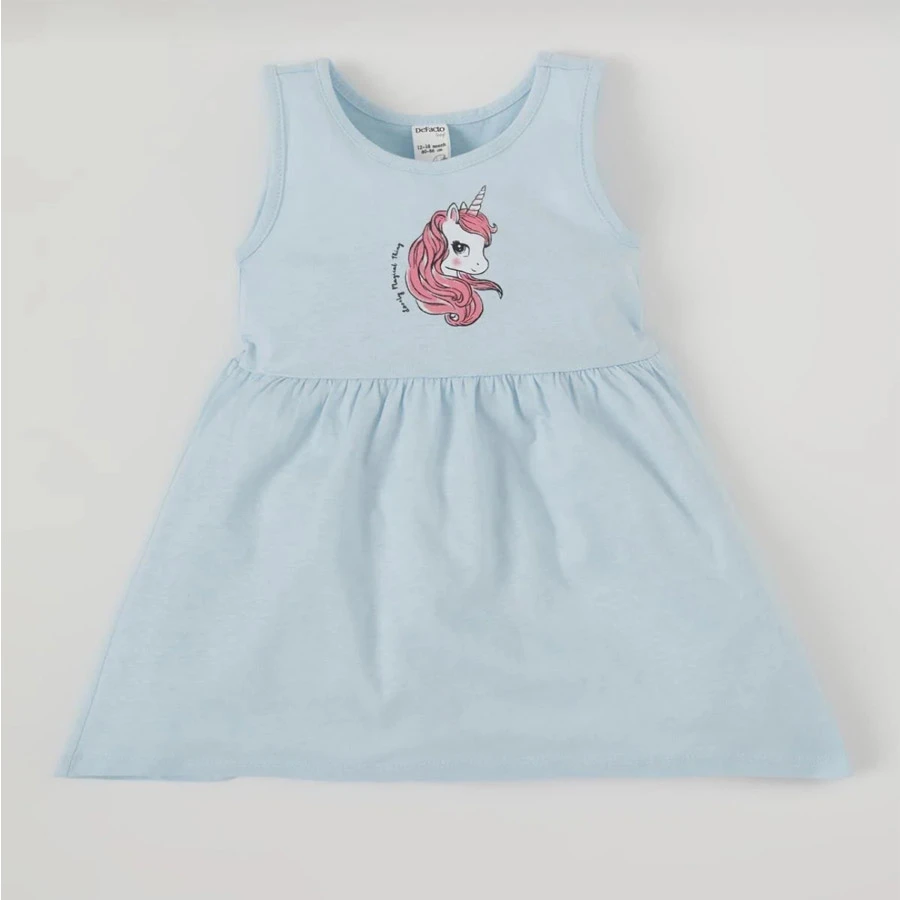 Defacto Baby Girl Unicorn Printed Sleeveless Cotton Knitted Dress