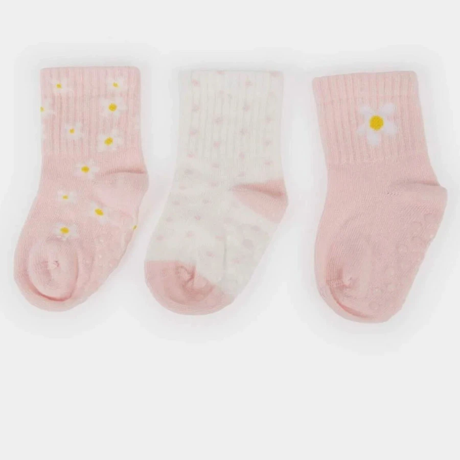 Defacto Baby Girl Anti-Slip Sole 3-Piece Cotton Long Socks