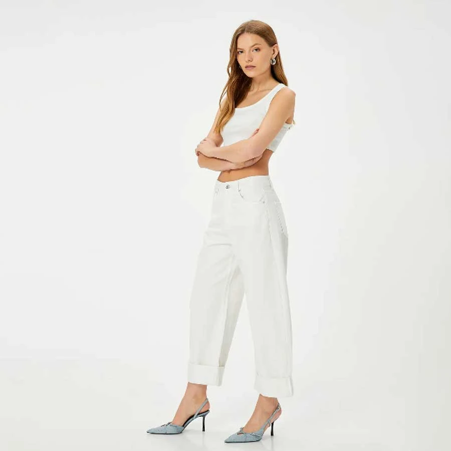 Koton High Waist Jeans Layered Straight Leg Pocket - Barrel Fit Jeans