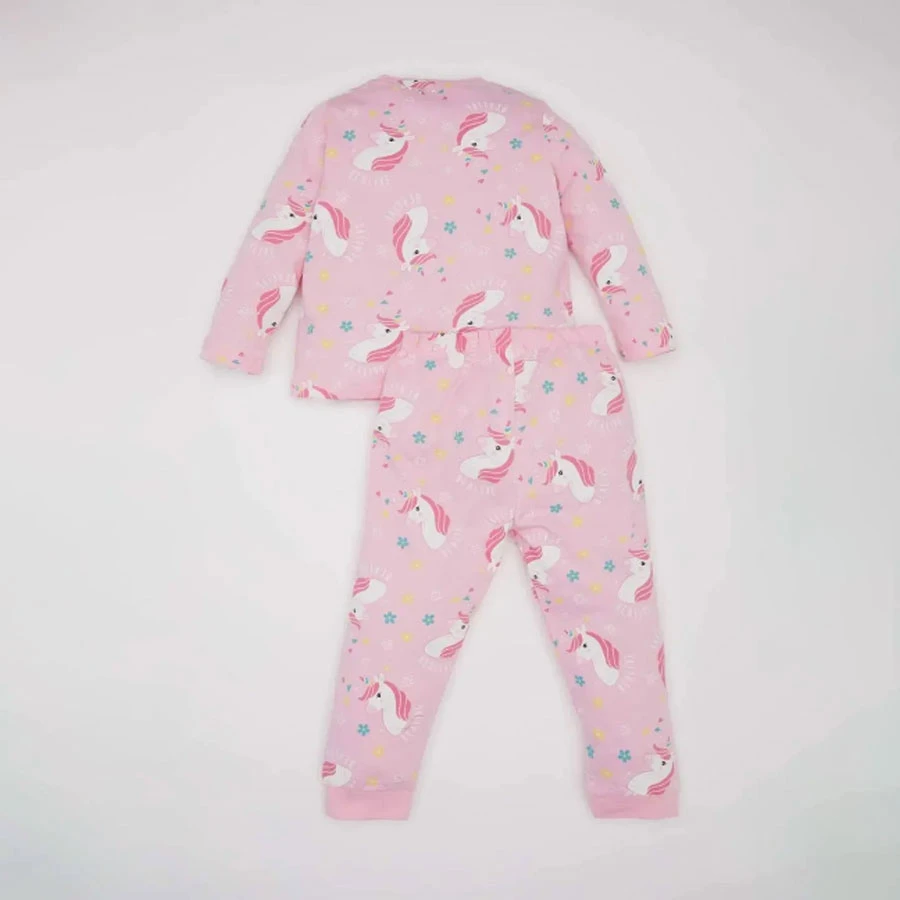 Defacto Baby Girl Unicorn Printed Pajamas Set Long Sleeve Top with Elastic Waist Long Bottom