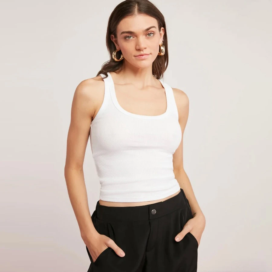 ETHIQUET Lillesol Women's Ribbed Look Thick Strapped Basic White Undershirt