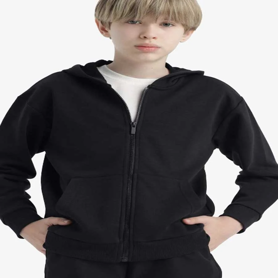 Defacto – Boys Basic Plain Hooded School Zipper Sweatshirt