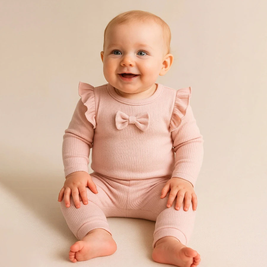 nevrankids Girl’s Ribbed Top & Ribbon Ruffle Suit I’m