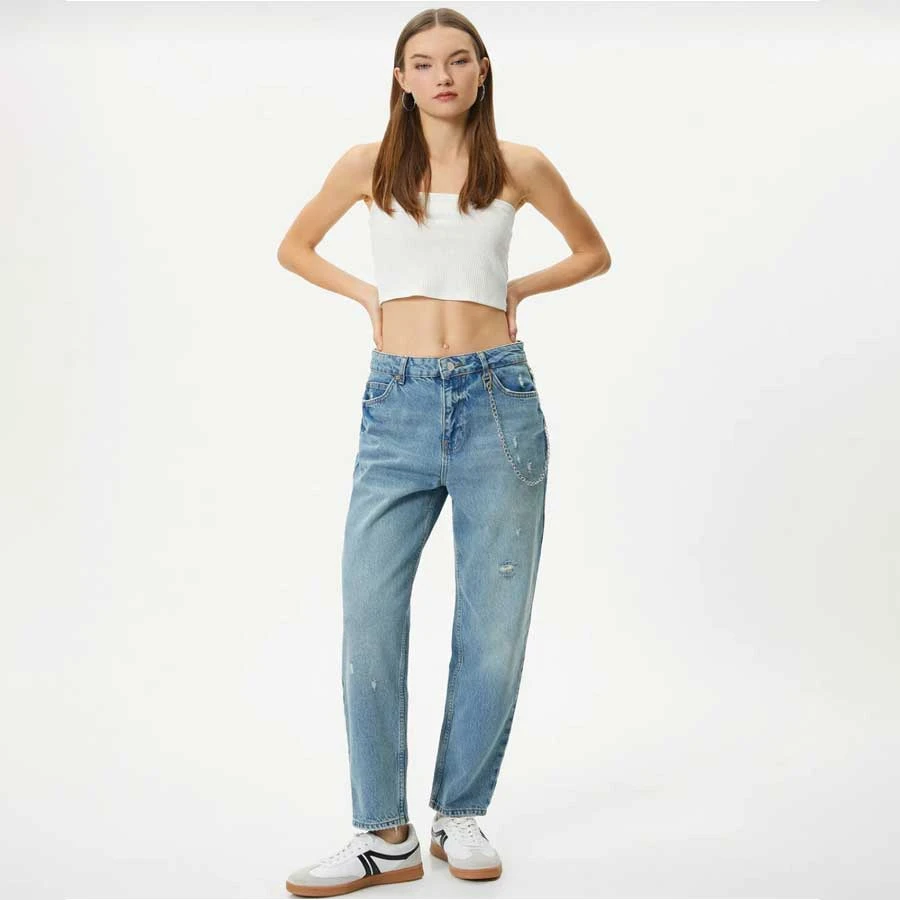 Koton Mom Jeans Standard Waist Chain Detailed Pocket Cotton - Mom Jean