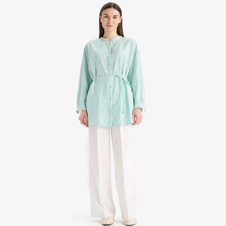 Defacto Relax Fit Striped Long Sleeve Lace-Up Hijab Shirt Tunic